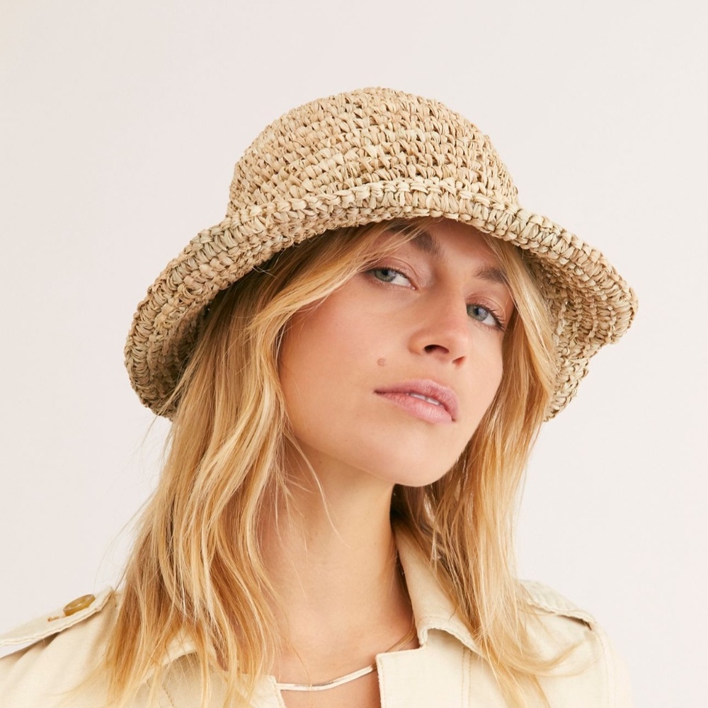 Free People Au Natural Straw Bucket Hat One Size